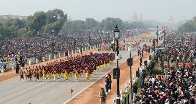 (Above): Folk dancers at the Rajpath during the 62nd Republic Day Parade in 